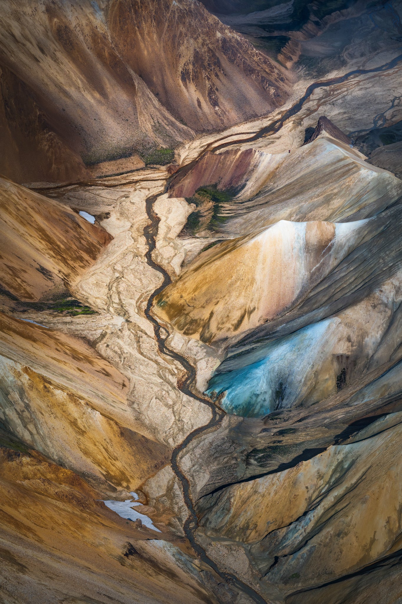 Landmannalaugar. Close-up of a river flowing through a rugged mountain landscape