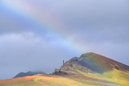 Iceland Highlands. Mountain landscape with a rainbow arching over it